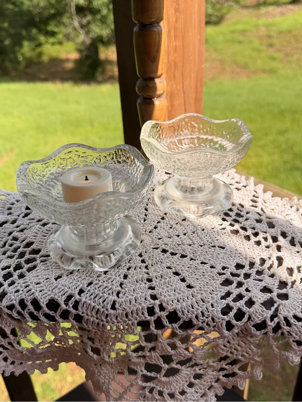 Pebble Glass Tea Light Candle Holders - Set of 2